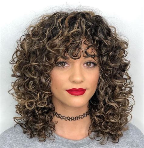 Medium Curly Hair With Curly Bangs In 2020 Curly Hair