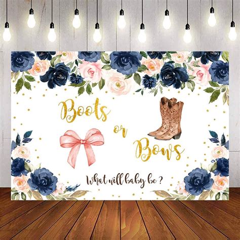 Avezano Boots Or Bows Gender Reveal Backdrop He Or She Baby Shower