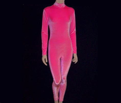 Hot Pink Stretch Velvet Unitard Catsuit Bodysuit Jumpsuit Etsy