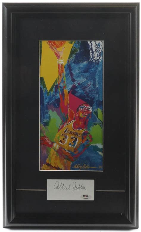 Kareem Abdul Jabbar Signed 12x20 Custom Framed Cut Display With Leroy Neiman Art Print Psa