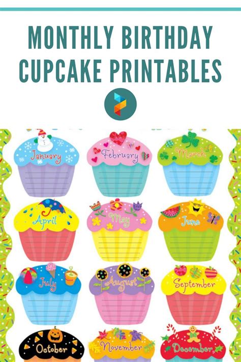 Monthly Birthday Cupcake Printables Birthday Chart For Preschool