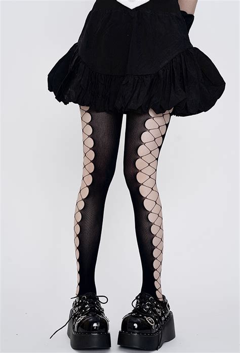 Women Gothic Pantyhose Punk Harajuku Style Criss Cross Hollow Footed