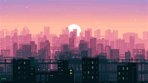 City Building Sunshine Pixel Art Wallpaper Hd Artist 4k Wallpapers