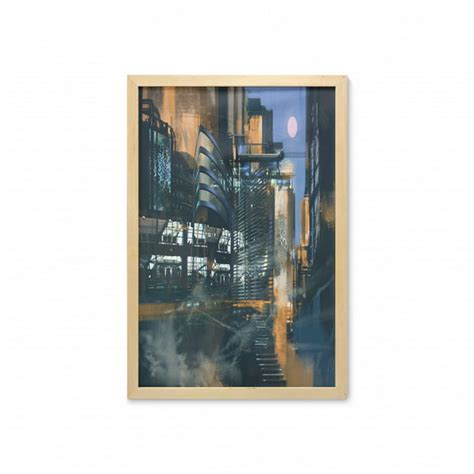 Futuristic Wall Art With Frame Digital Paint Science Fiction Cityscape