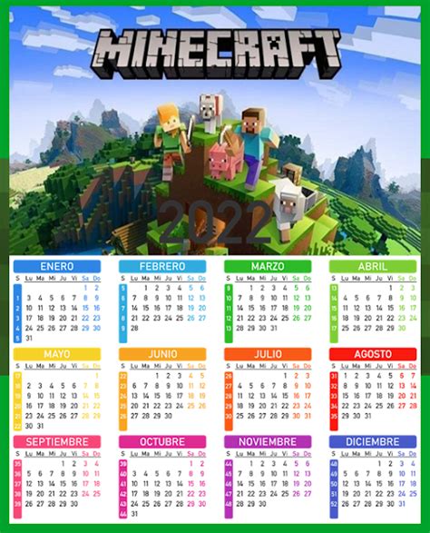 Kits Imprimibles Gratis Calendario 2022 Minecraft