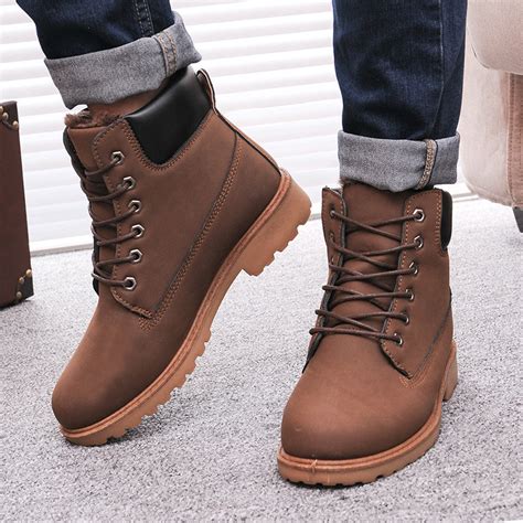 Leather Man Boots Fashion Winter Men Boots Ankle Snow Shoes Warm Snow