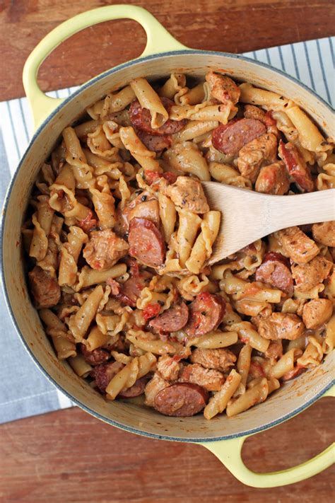 Then sauté the peppers and mushrooms in the same pan used for the sausage. One-Pot Cajun Chicken and Sausage Pasta | Recipe | Easy ...