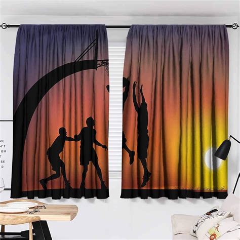 Black Out Window Curtain Teen Room Decor Boys Playing Basketball At