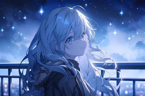Wallpaper Girl Hair Sky Night Blue Anime Hd Widescreen High