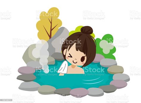 Natural Hot Spring Bathing Sightseeing Trip Stock Illustration