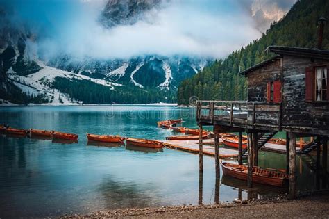 A Fantastic View On The Braies Lake Stock Image Image Of Dolomite