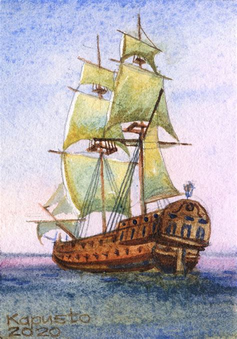 Sailing Ship Watercolor Painting Original Aceo Tiny Artwork Etsy