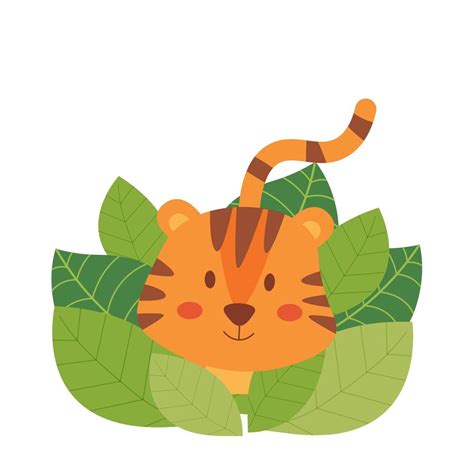 Cute Tiger In The Jungle Character On White Background 5498917 Vector