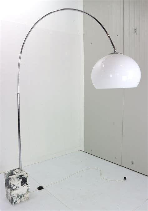 Midcentury Italian Arc Floor Lamp With Marble Base Chrome And White