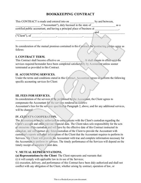 Free Bookkeeping Contract Template Printable Templates