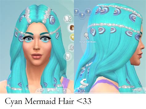 The Sims Resource Cyan Mermaid Hair Pearls And Shells