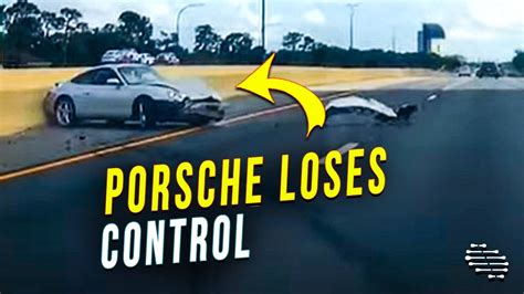 Porsche Loses Control Swerves Then Crashes Against Barrier Youtube