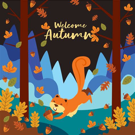 Squirrel Cartoon Playing In Forest In Autumn Season 675001 Vector Art