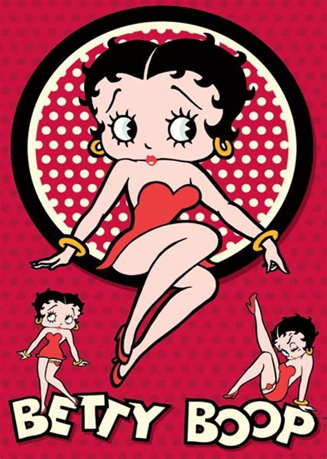 The Betty Boop Poster Is Shown In Red And White Polka Dotty With An