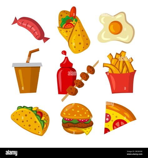 Illustration Of The Cartoon Icon Set Of The Fast Food Meals Stock