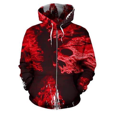 All Over Zip Up Hoodie Red Skull Madness Hoodies Red