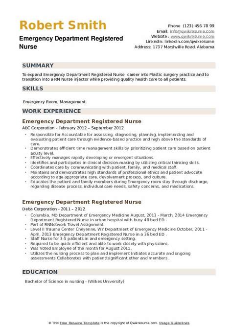 Sample Emergency Room Nurse Resume