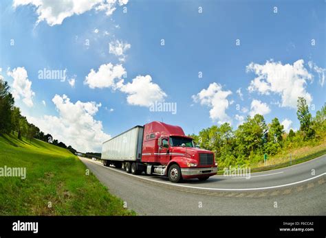 Red Semi Truck On Interstate Highway Horizontal Stock Photo Alamy