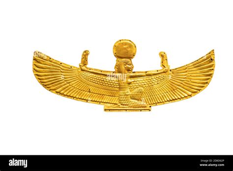 Golden Goddess Isis With Outstretched Wings Isolated On White