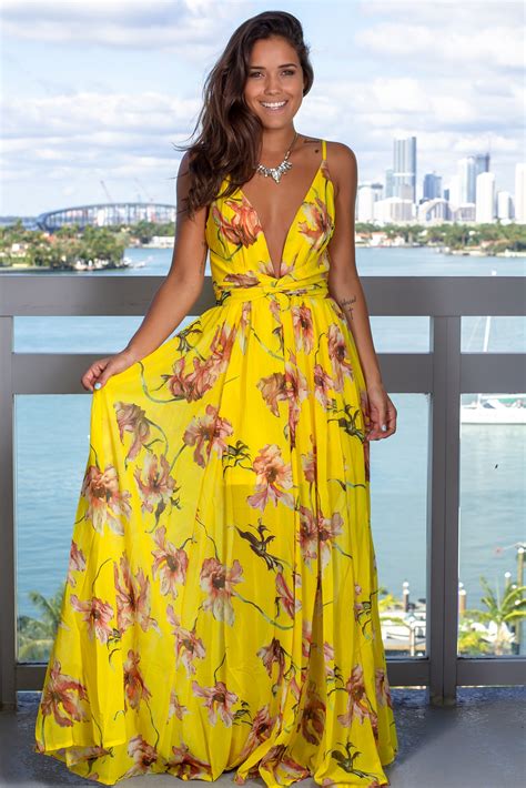 With Fafsa Yellow Floral Maxi Dress Free Oroville 20 Top Womens