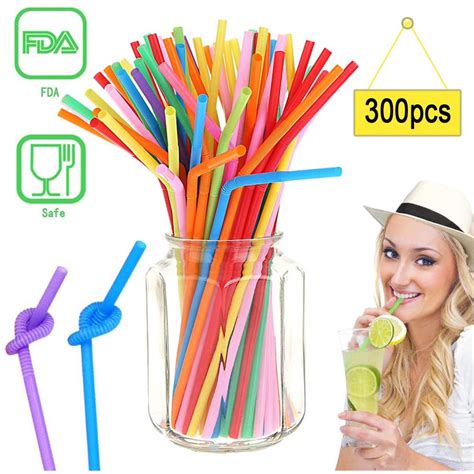 Disposable Drinking Straws Plastic Straws Flexible 300pcs 103 Inch By