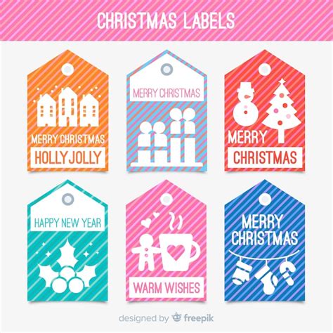 Conjunto De Etiquetas De Navidad En Diseño Flat Vector Gratis