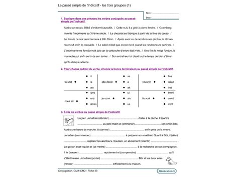 Exercice de français en ligne ou à imprimer. Evolu Fiches - Conjugaison (CM1-CM2)