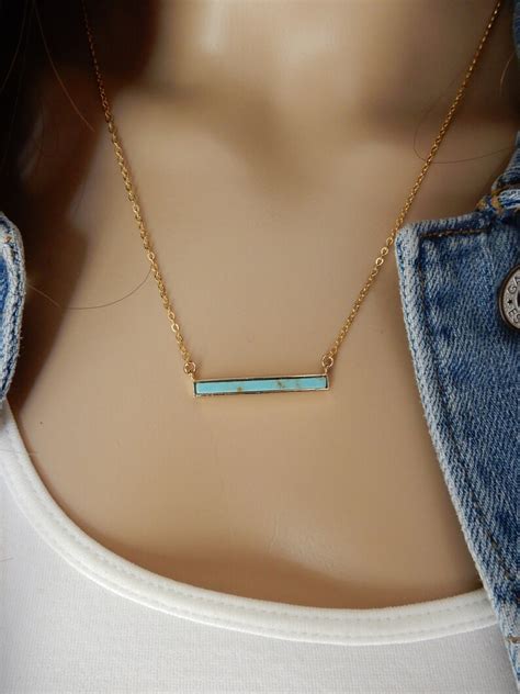 Turquoise Necklace December Birthstone Turquoise Bar Etsy