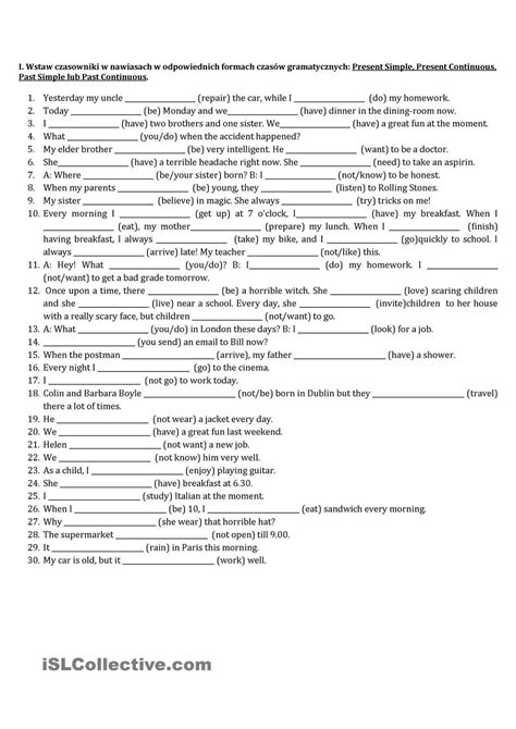 Present Simple Present Continuous Past Simple Worksheet