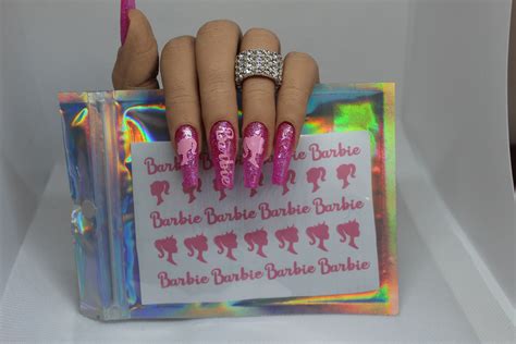 barbie nail stickers barbie nail decals pink nail decals etsy