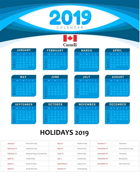 Canada Holidays Calendar 2019 Canada2019calendar Canada Holidays