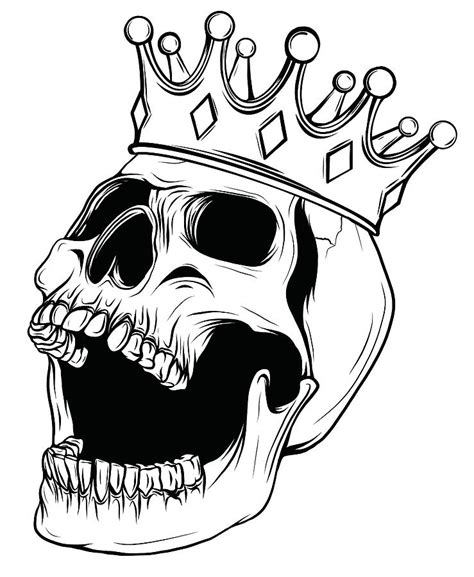 Hand Drawn King Skull Wearing Crown Vector Illustration Digital Art By