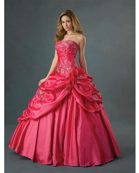 Rose Red Strapless Ball Gown Strapless Full Length Quinceanera Dress With Embroidery