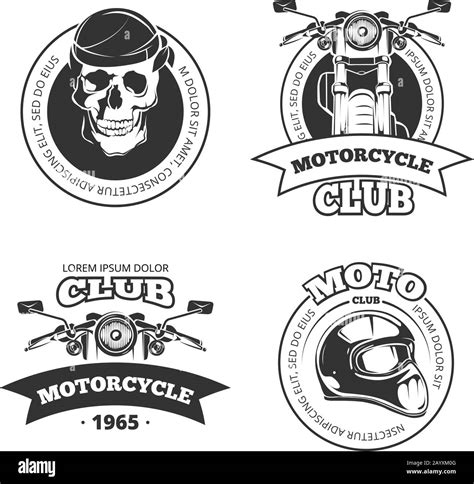 Vintage Vector Motorcycle Or Motorbike Club Logo Set Chopper Helmet