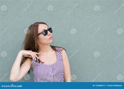 Attractive Girl In Summer Dress With Sunglasses Stock Image Image Of