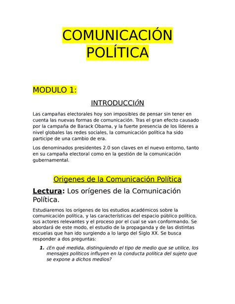 Comunicación Política COMUNICACIÓN POLÍTICA MODULO 1 INTRODUCCI Ó N