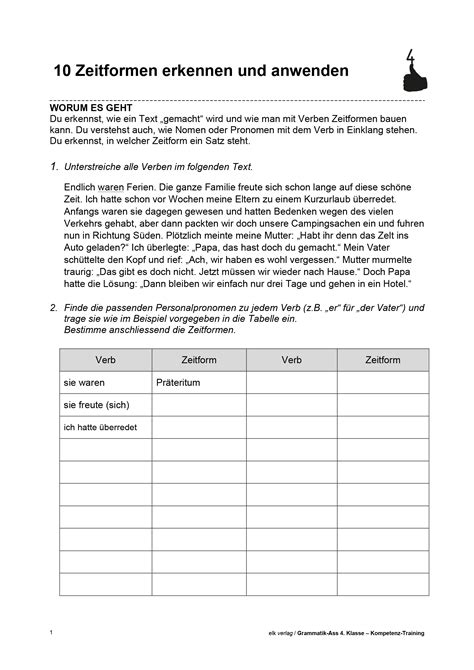 List Of Zeitformen Arbeitsbl Tter Klasse Dale Worksheet