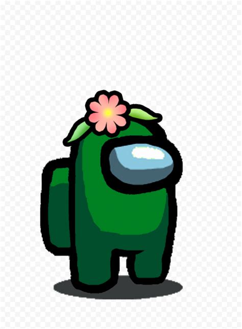 Hd Green Among Us Character With Flower Hat Png Citypng