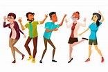Dancing People Set Vector. Smiling And Have Fun. Free Movement Poses ...