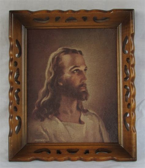 1941 Kriebel And Bates Litho Jesus Portrait In Wood Lace Frame