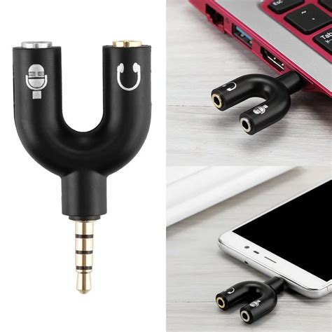 35mm Splitter Stereo Plug U Shape Stereo Audio Mic And Headphone