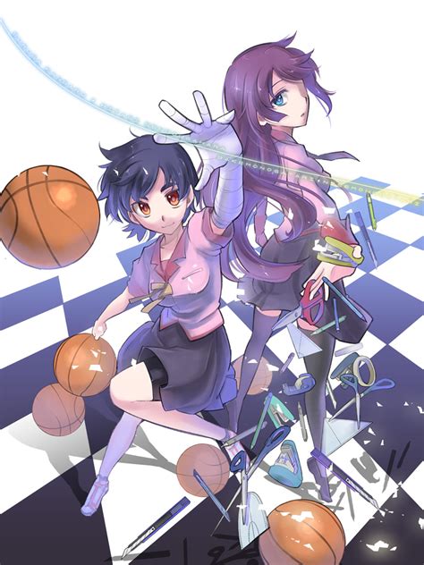 safebooru arm up bakemonogatari ball bandage bandages basketball bike shorts black hair blue