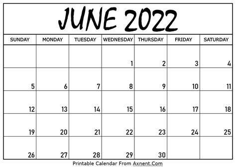 Printable June 2022 Calendar Template Print Now