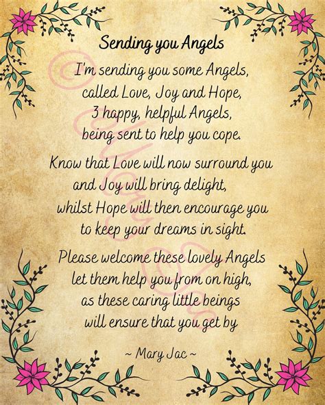 Sending You Angels Love Joy And Hope Angel Poem Comforting Poem Digital File Download X