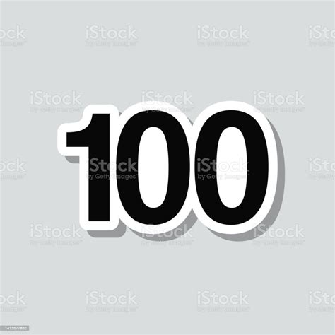100 One Hundred Icon Sticker On Gray Background Stock Illustration